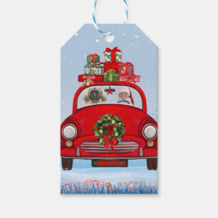 Etiqueta Para Presente Cachorro Pekingês No Carro Com Papai Noel