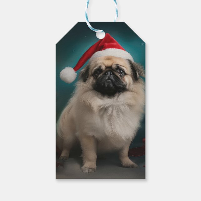 Etiqueta Para Presente Cachorro Pekingês no Natal da Neve (Frente)