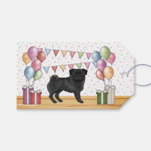 Etiqueta Para Presente Cachorro Pug Preto Colorido Pastel Feliz Aniversár