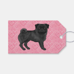 Etiqueta Para Presente Cachorro Pug Preto Desenho Animado Limpa Coração d