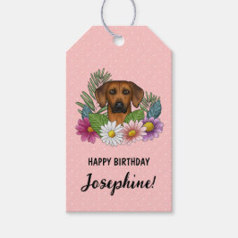 Etiqueta Para Presente Cachorro Rhodesian Ridgeback E Flores Aniversário 