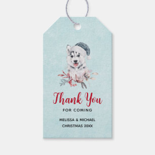 Etiqueta Para Presente Cachorro Rouco de Natal num Chapéu Santa