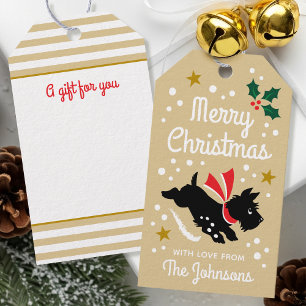 Etiqueta Para Presente Cachorro Scottie Cachorro de Natal Dourado
