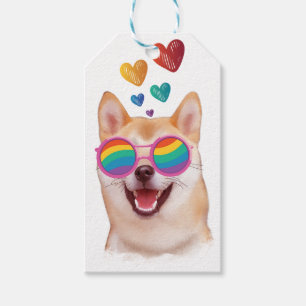Etiqueta Para Presente Cachorro Shiba Inu com Corações Dia dos Namorados