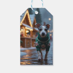 Etiqueta Para Presente Cachorro Terrier Rato Natal Neve Feriado
