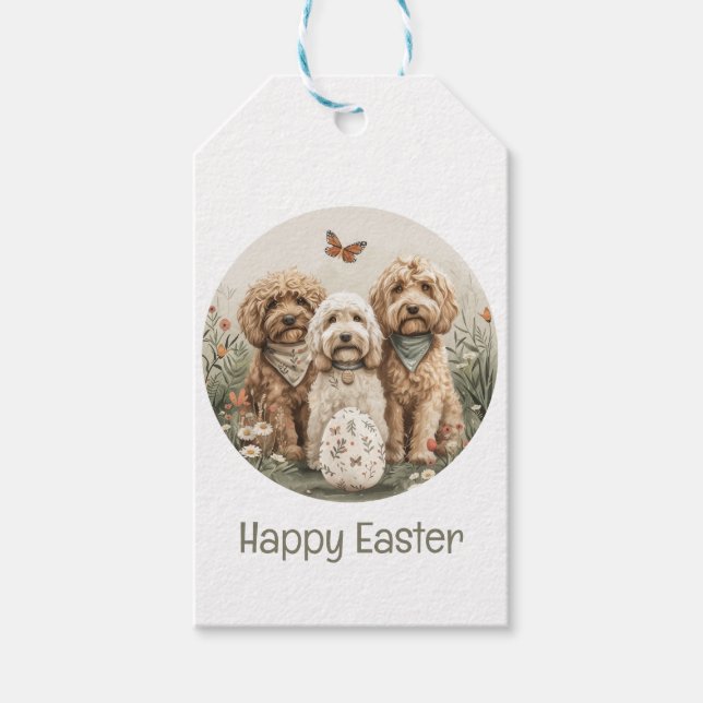 Etiqueta Para Presente Cachorros de Goldendoodle felz pascoa (Frente)