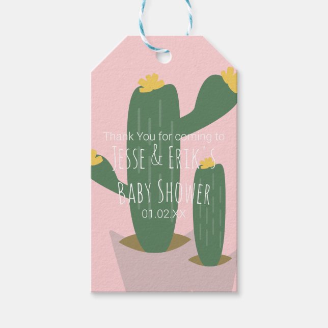 Etiqueta Para Presente Cactus Cupcakes  Chá de Bebê Obrigado  Rosa  (Frente)