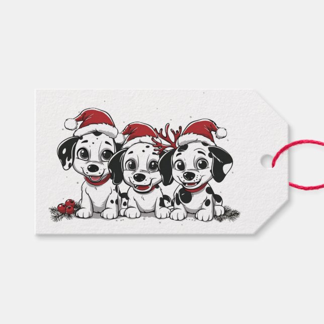 Etiqueta Para Presente Cães Dalmacianos de Natal (Frente (horizontal))