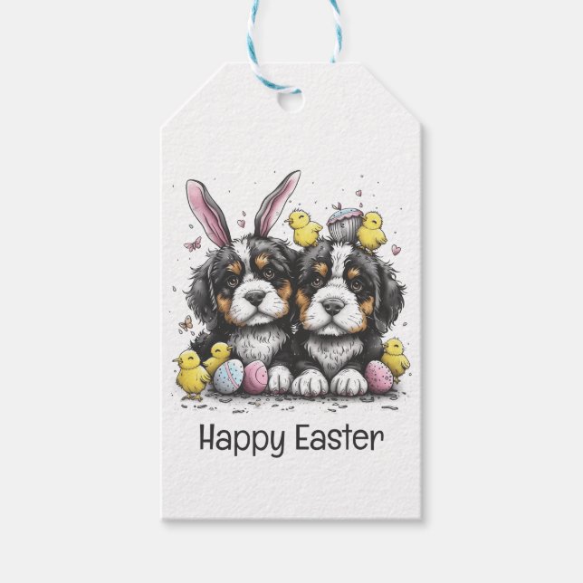 Etiqueta Para Presente Cães de Montanha felz pascoa Bernese (Frente)