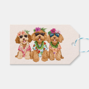 Etiqueta Para Presente Cães Goldendoodle havaianos Lei de flores