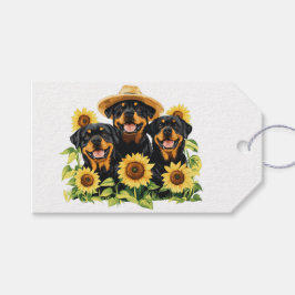 Etiqueta Para Presente Cães Rottweiler Rodeados Por Girassóis