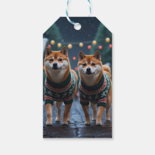 Etiqueta Para Presente Cães Shiba Inu Natal Neve Férias