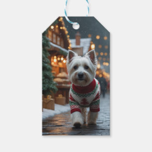 Etiqueta Para Presente Cães Terrier Branco do West Highland Natal Neve