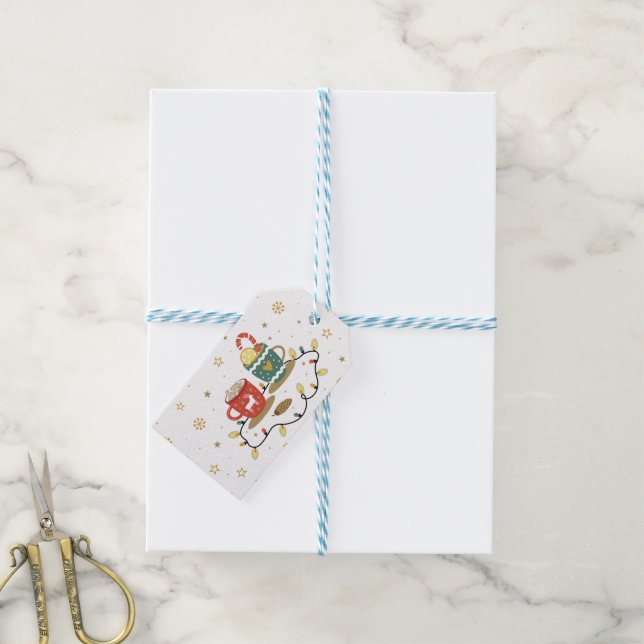 Etiqueta Para Presente Café de Natal Dourado (Com cordão)