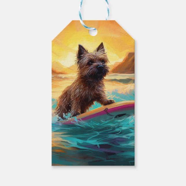 Etiqueta Para Presente Cairn Terrier Beach Surfing Painting (Frente)