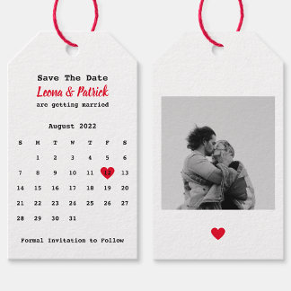 Etiqueta Para Presente Calendário Save The Date com Coração Vermelho & Fo
