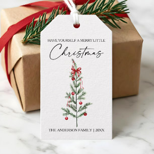 Etiqueta Para Presente Caligrafia Aquarela Árvore de Natal Laço Vermelho
