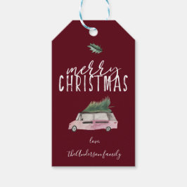 Etiqueta Para Presente Caligrafia Feliz Van de Natal e Árvore Holly Red