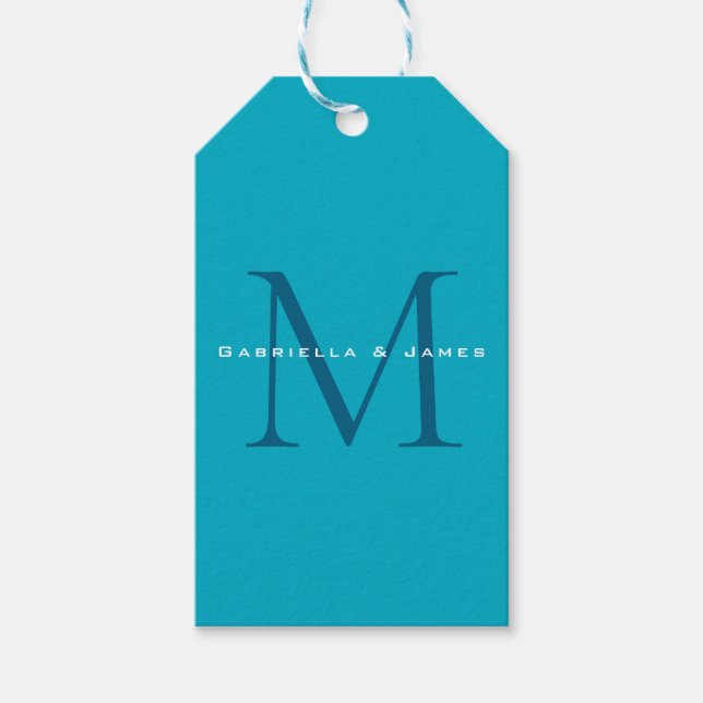 Etiqueta Para Presente Caligrafia Monograma Azure Blue Modern Plain (Frente)