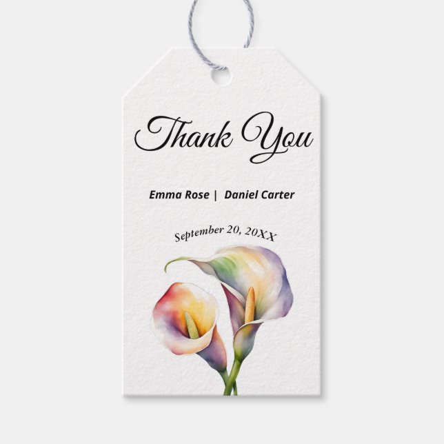 Etiqueta Para Presente Calla Aquarela Elegante Lírios Românticos (Frente)