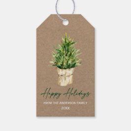 Etiqueta Para Presente Calligrafia Ink Watercolor Tree Minimalist Kraft