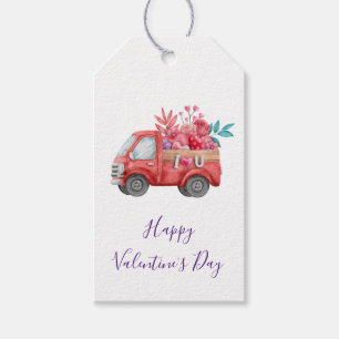 Etiqueta Para Presente Caminhão de Amor Bonito com Aquarela Cardíaca