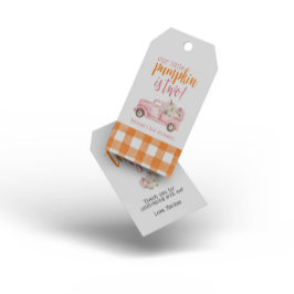 Etiqueta Para Presente Caminhão de Colheita Floral Rosa Pumpkins