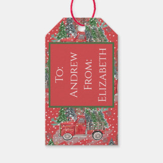 Etiqueta Para Presente Caminhão de Natal Envolto em Vermelho