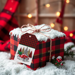 Etiqueta Para Presente Caminhão de Natal feliz e árvores