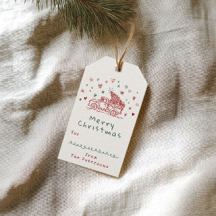 Etiqueta Para Presente Caminhão de Natal Retro Vermelho e Verde