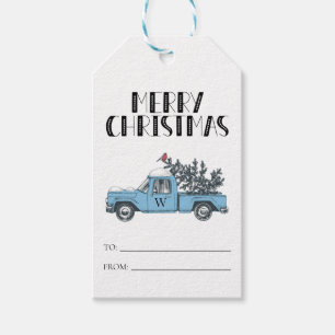 Etiqueta Para Presente Caminhão de Vintagem Russo de Feliz Natal Monogram