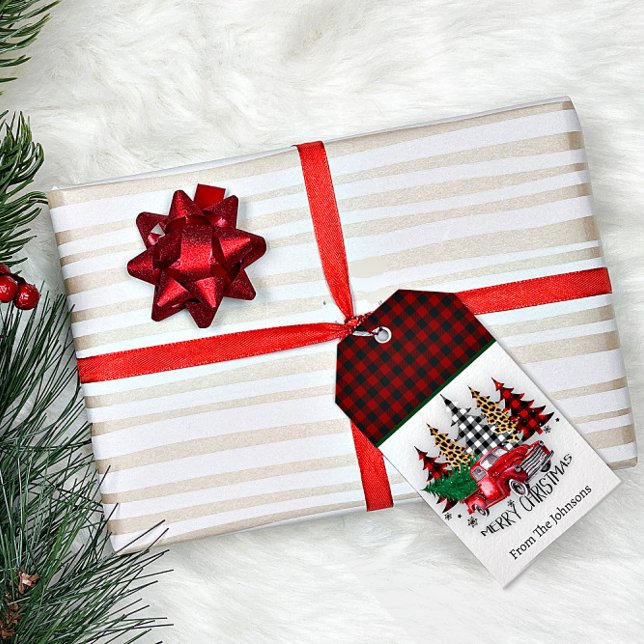 Etiqueta Para Presente Caminhão e árvores de Natal personalizados (Criador carregado)