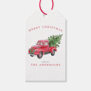 Etiqueta Para Presente Caminhão Vermelho Aquarela Natal Retro