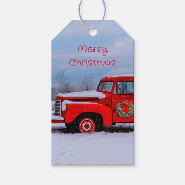 Etiqueta Para Presente Caminhão Vermelho Natal - Snow Dagt. (Frente)