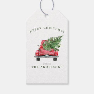Etiqueta Para Presente Caminhão Vermelho Vintage em Aquarela Natal