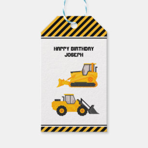 Etiqueta Para Presente Caminhões De Veículos De Construção Dourado Aniver
