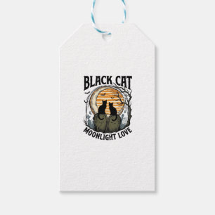 Etiqueta Para Presente Camisa de Halloween de Gato Preto Vintage Lua Cemi