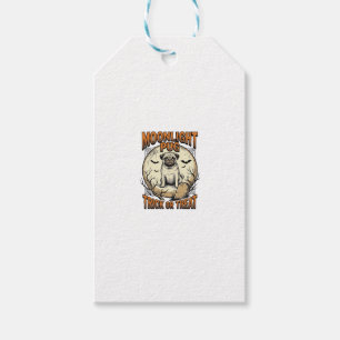 Etiqueta Para Presente Camisa de Halloween de Pug com Lua de Gravura Vint