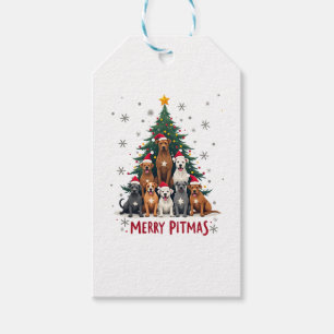 Etiqueta Para Presente Camisa de Natal Feia de Cachorro Pitbull Merry Pit