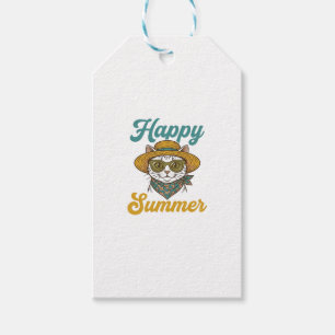Etiqueta Para Presente Camisa de Verão Feliz Gato Vintage Gravura Design_