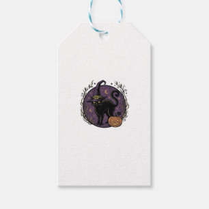 Etiqueta Para Presente Camisa de Vetor de Gato de Bruxa Vintage no Hallow