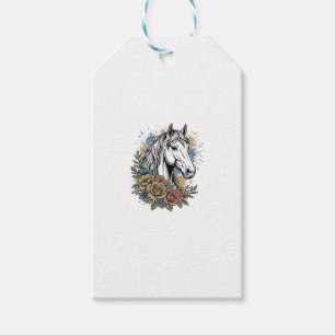 Etiqueta Para Presente Camisa de Vetor Floral de Cavalo Gravado Vintage D