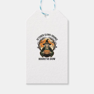 Etiqueta Para Presente Camisa Laranja Outubro Vintage Witch Pumpkin Aware
