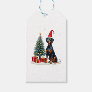 Etiqueta Para Presente Camiseta Árvore de Natal Cachorro Doberman Engraça