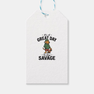 Etiqueta Para Presente Camiseta com Desenho de Gravura Vintage Savage Dog