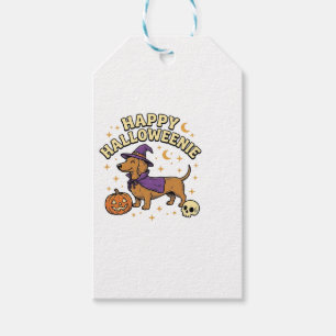 Etiqueta Para Presente Camiseta de Cachorro Bruxa Dachshund Feliz Hallowe