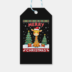 Etiqueta Para Presente Camisetas de Natal Feias de Girafa Chapéu Engraçad
