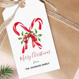 Etiqueta Para Presente Cana doce de Natal feliz com folhas de Holly