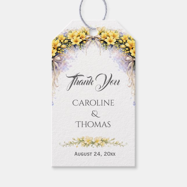Etiqueta Para Presente Canary Yellow Romantic Freesia  Floral Wedding (Frente)