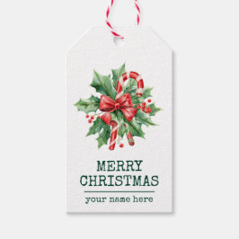 Etiqueta Para Presente Candy Cane Merry Christmas Custom Text Dark Green